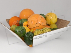 创意木头果盘柑橘柠檬水果C4D模型 Citrus Fruits wood bowl