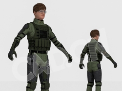 戴眼镜的外国士兵C4D绑定模型 CS_Phillip