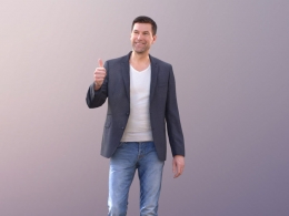 三维扫描写实人物伸大拇指夸赞的国外男人