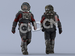 行走的黑红色航天服中年男性太空宇航员Walk