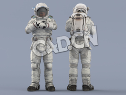 站立检查手表的白色太空服年轻男性宇宙航天员Idle Relax Watch