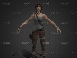 C4D卡通人物金发女郎女特工探险家模型 Lara Croft Pants