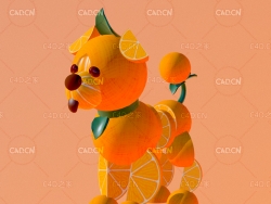 C4D橙子橘子拼凑小狗模型