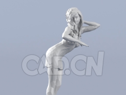 低面多边形卡通人物爬桌子上的女人模型