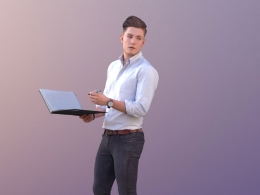 三维扫描写实人物拿本记录的国外男孩