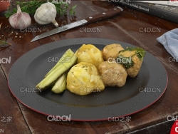 西餐：丸子奶油甜点C4D模型