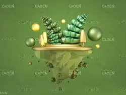 C4D OCTANE卡通悬浮山峰树木场景工程