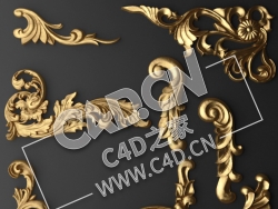 C4D欧式浮雕花构件装饰花件浮雕构件挂件套口雕花立体雕花外墙雕花模型 Stucco angle