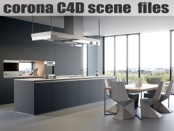C4D室内现代厨房场景模型C4D Minimalist Kitchen Interior Scene 3D Model