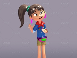 挥手打招呼的可爱女孩现代人物卡通模型Ellie