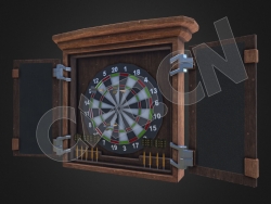 复古飞镖靶木箱飞镖盘C4D模型 DartSet