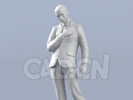 低面多边形卡通人物右手放胸前站立的男人模型