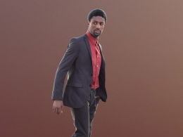 三维扫描写实人物穿西装行走回头看的非洲男性