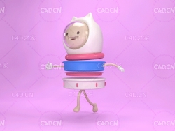 C4D跳跃的卡通太空猫动画工程