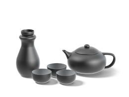 红茶套装黑色茶壶茶叶罐子茶杯C4D模型下载