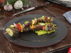 西餐：蔬菜肉串C4D模型 Meat string