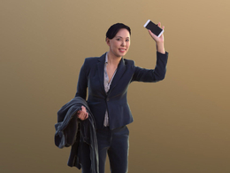 三维扫描写实人物挥手打招呼的国外女人