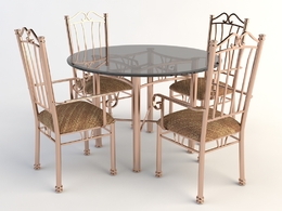 欧式铁艺桌椅 四人桌 圆桌 餐桌 玻璃桌椅C4D模型 Tables and chairs -040 3d model