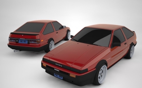 丰田红色老式小轿车C4D模型 Toyota AE86