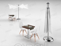 现代双人桌椅户外伞C4D模型