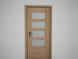 四块玻璃黄色原木门压线门C4D模型下载 Door model