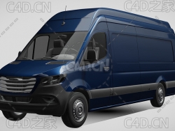 蓝色福莱纳货运面包车封闭玻璃货车2019款C4D汽车模型下载