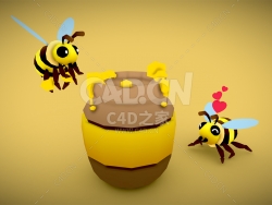 C4D卡通小蜜蜂和蜂蜜罐模型下载