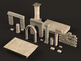 37古代遗址建筑石柱拱门石墙地基门洞模型Ancient Ruins Kitbash