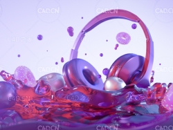 C4D OCTANE水花耳机创意模型