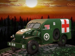 C4D二战救护车军车低面模型