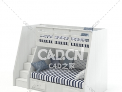带楼梯的双层床C4D模型下载 Bunk Bed with Stairs