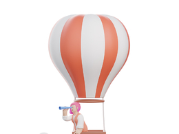 坐在热气球上眺望的卡通女孩