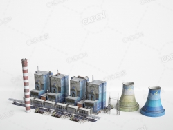 电厂热力设备火力发电厂冷却塔C4D模型下载