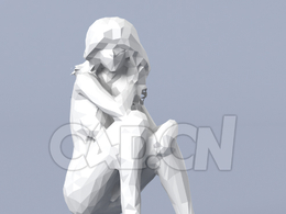 低面多边形卡通人物坐着的女人模型