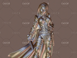 穿铠甲的女战士雕塑C4D模型 girl thief