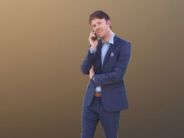 三维扫描写实人物边手边打电话的国外男士