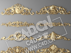 C4D欧式浮雕花构件装饰花件浮雕构件挂件套口雕花立体雕花外墙雕花模型 stucco decor