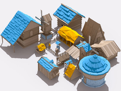 20个低面多边形中世纪农场建筑C4D模型craftpix medieval farm 3d low-poly models