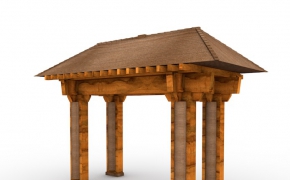 庭院木头门 木质门廊 木门C4D模型 Courtyard wooden door 3D model