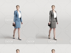 穿职业装的短裙女性3D扫描模型 Elegant woman in suit walking and talking 3D model