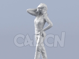 低面多边形卡通人物抚摸头发叉腰站立的女人模型