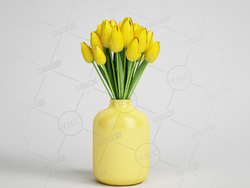 黄色郁金香插花陶瓷花瓶新鲜花卉模型下载