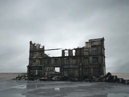 战后损毁模型：倒塌的房子