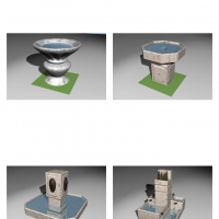 喷泉水池造型C4D模型 Fountain 3D model