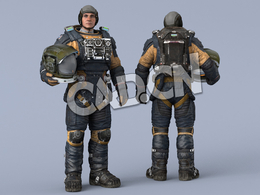 站立右手抱头盔深蓝色宇航服年轻男性太空飞行员Idle Helmet Scifi ArmPit