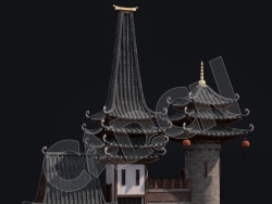C4D香格里拉中式建筑模型 Kitbash3d-Shangri-La_BldgSM_H_grp