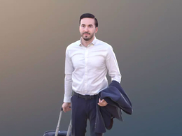 三维扫描写实人物拉旅行箱行走的国外男人