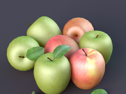 带苹果叶的新鲜水果青苹果红苹果c4d模型下载apple 3d model