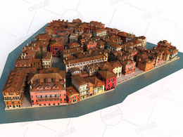 海边欧洲风格复古老房子建筑city c4d model