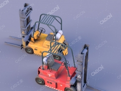 红黄色货物搬运叉车C4D模型Forklift